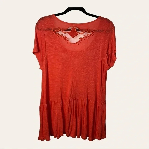 0431W. FREE PEOPLE CANDY CRAFTY KNIT TOP SIZE MEDIUM ORANGE IN COLOR WITH MESH - Picture 7 of 12